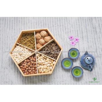 Hộp đựng mứt Tết bằng tre (Hộp lục giác 6 ngăn)